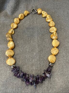 Amethyst & Golden Plated Glass Pearl Necklace